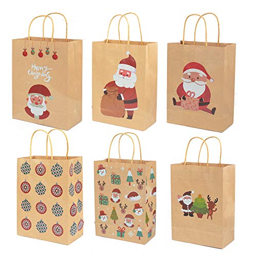 Uptotop Christmas Paper Gift Bags with Handle, 24 Pack 9.1\" X 7.3\" X 3.5\" Xmas Paper Bags with 6 Different Design for Party, Classroom and Holiday - Thumbnail 5