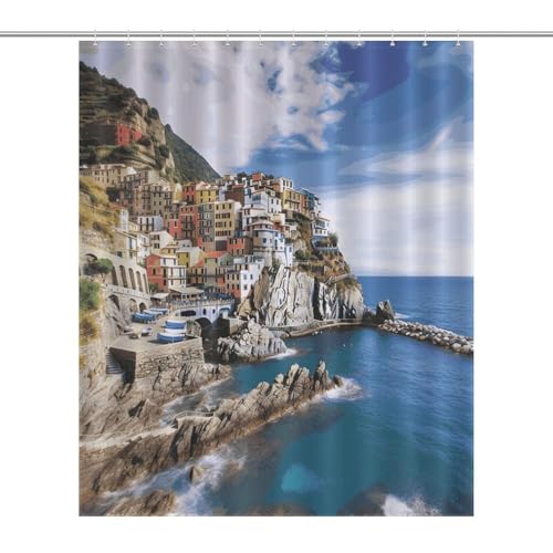Rideau de douche imperméable Cinque Terre en polyester 143x180 cm avec 12 crochets - 2
