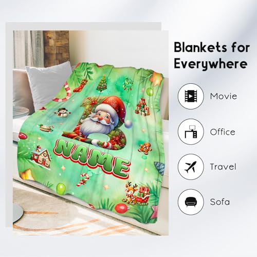 Christmas Blanket - Custom Monogram Blankets Gifts for Kids - Cozy Lightweight Flannel Throws for Office, Sofa