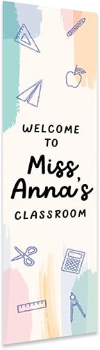 Miniatura 19 de Andaz Press Letrero de bienvenida vertical personalizado para el aula de 13 x 47 pulgadas para profesores, letreros de puerta de aula, letrero