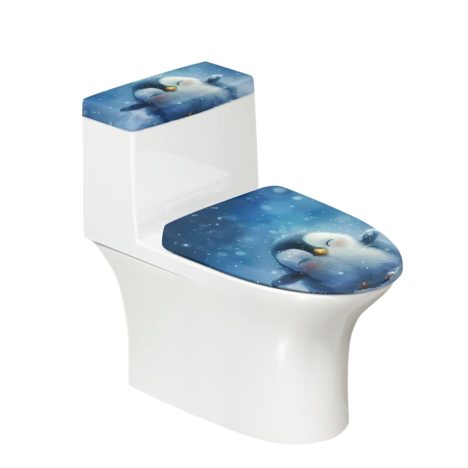 Bivxisrvo Cute Penguins Print Toilet Lid Covers Polyester Fabric Bathroom Covers Elastic Bottom Soft and Breathable Seat Covers Toilet Seat Cover Set Universal for Most Toilet Bowl Lids