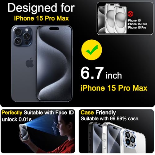 Image of Ferilinso 3 Pack Screen Protector for iPhone 15 Pro Max, Tempered Glass