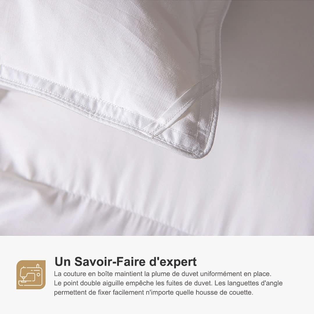 DWR Couette 4 Saisons 240x260 cm,Remplissage Duvet et Plumes d'oie,300GSM,Chaude et Respirante,Moyenne pour Toutes Les Saisons,100% Coton Biologique, Certifié Oeko-Tex et RDS,lit 2 Personne