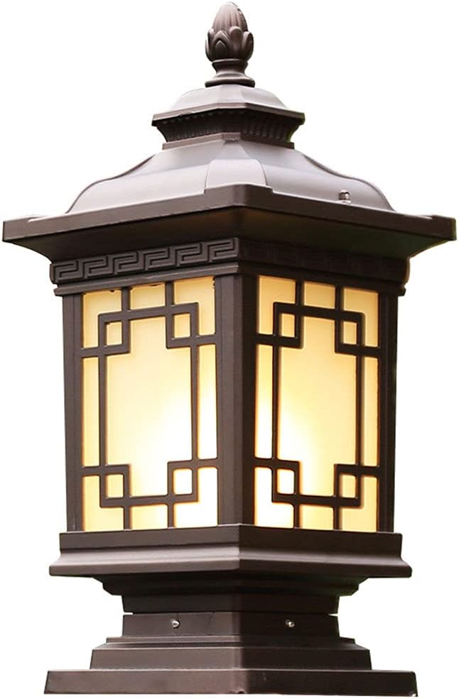 CHENKUI Classical Post Cap Lamp Garden Post Lamp Bronze and Glass Aluminum LampShade Exterior Pole Light Villa Household Lamp Deck Lantern Lighting E27 Outdoor Post Lights Fixture Pier Mount