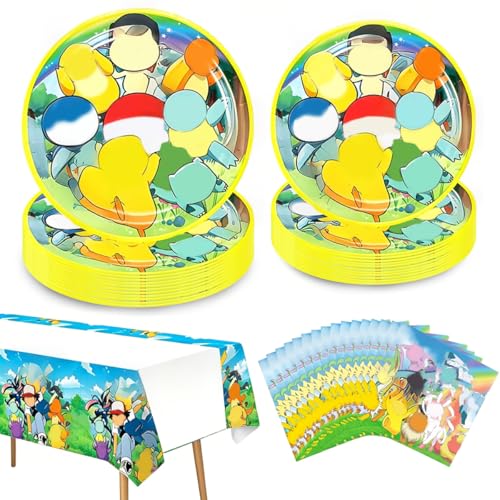 GTJEOI Set de Décoration de Fête d'Anniversaire, 53 Pièces Vaisselle de Fête, Dessin Animé Thème Fête Décoration Fournitures avec Assiettes Serviettes...