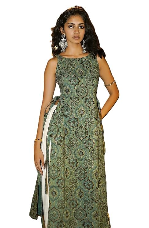 Women's Green Brocade Sleeveless Kurti, Traditional Indian Ethnic Wear-image-45