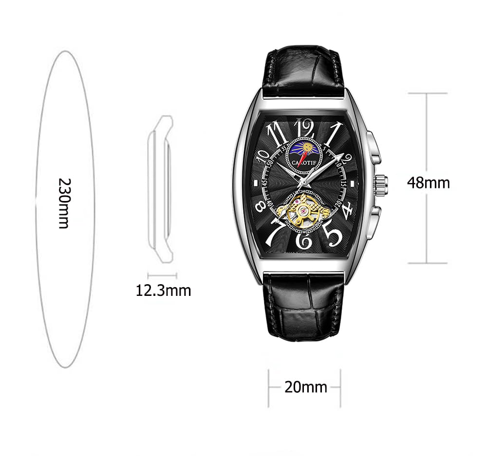 BESTKANG Orologio da polso da uomo, completamente automatico, a carica automatica, numeri arabi, lancette blu, in pelle