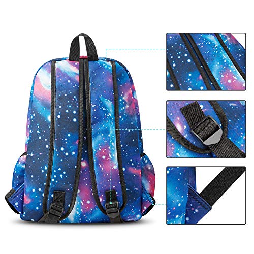 Galaxy School Backpack, SKL School Bag Student Stylish Unisex Canvas Laptop Book Bag Rucksack Daypack for Teen Boys and Girls(Blue with Pencil Bag)
