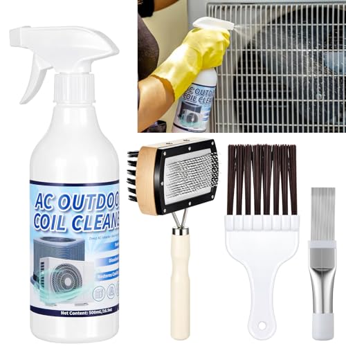 Loopeer 4 Pcs Ac Coil Cleaner Kit, Air Conditioner Cleaning Kit Including Foam Cleaner and 3 Fin Brushes for HVAC Evaporator and Condenser Systems