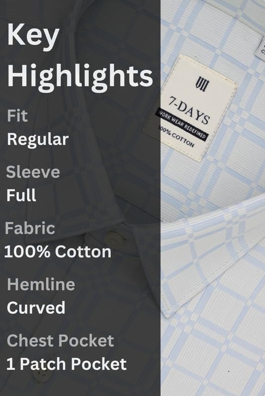 Image of 7-DAYS Premium Men's Formal Shirts - Cotton, Self-Design, Full Sleeve, Regular Fit, with Pocket, Stylish Office Shirts for Men