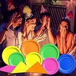 CMUSKO Glow in the Dark Party Supplies - 60Pcs Neon Party Plates & Napkins Set 80s Neon Let's Glow Themed Tableware for Birthday - Image 3