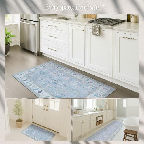 Image of Fame Rugs Lavender Modern Oushak Rug 8x10, Vintage Turkish Colorful Oriental Washable Antique Inspired Large Area Rugs, Luxury Living Room Bedroom (386PBL, 7'6 x 10')