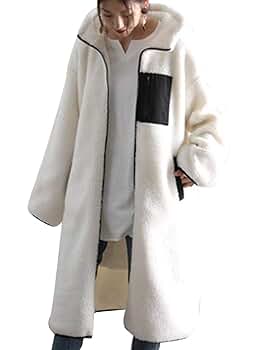 Amazon | [ハト] ロングボアコート ボアブルゾン 配色ロング丈