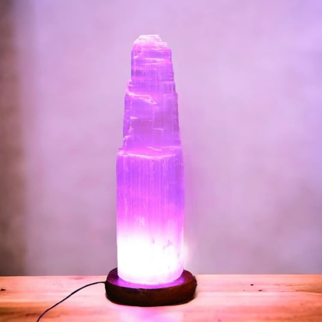 Imagen de catálogo asociada a vingardium leviosa Lámpara de torre de montaña con cristal de selenita pura, USB, hecha a mano,