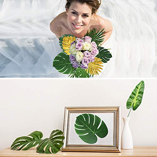 Auihiay 80 Pieces 13 Kinds Artificial Palm Leaves Golden Tropical Leaf with Stems Jungle Leaves Decorations for Hawaiian Luau Party Beach Baby Shower Wedding Birthday Decorations - Image 7