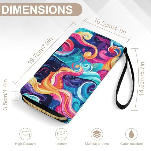 Womens Leather Wallets With Colored Waves Wallet for Women Large Capacity Card Phone Holder Ladies Purse with Wriststrap2