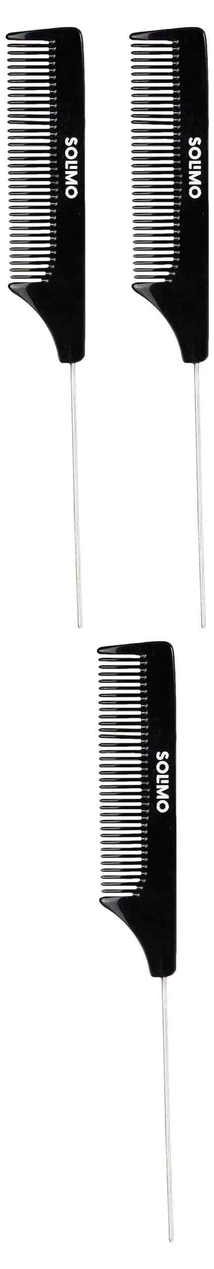 Amazon Brand - Solimo Handmade Black Fine-Tooth Pin-Tail Comb, 27.5 cm x 8 cm (Pack of 3)
