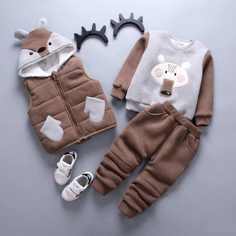 Image of Bold N Elegant Kids Polyester Printed 3d Happy Smile Face Cartoon Winter Warm Hoodied Jacket Sweatshirt and Pajamas 3 Pc Layering Party Clothing Set