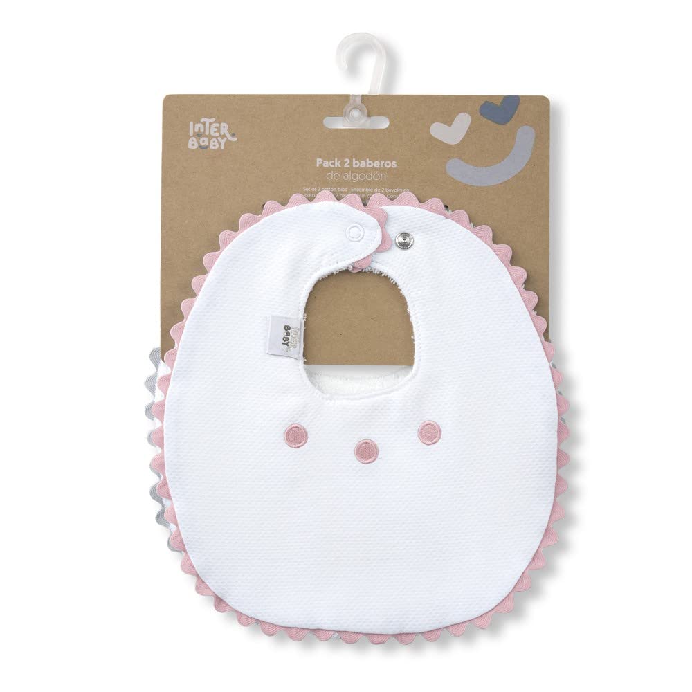 Interbaby Pack of 2 bibs piping in pink and grey