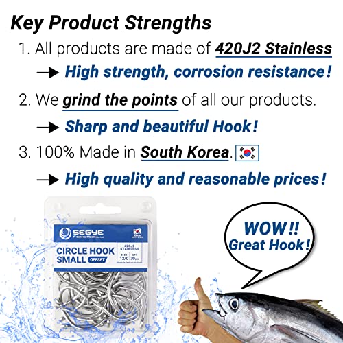 Segye Fishing 420J2 Stainless Circle Hook Small Type - Straight Or Offset Type, 10/0 To 16/0 20-30Pcs (Straight, 16/0 20Pcs) #TOP5