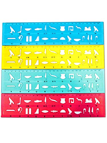 Hieroglyphen - Plantillas + regla, juego de 4 + 4 marcapáginas Papyrus u0096 Nuestros nombres en jeroglyphen u0096 Los signos sagrados de Egipto