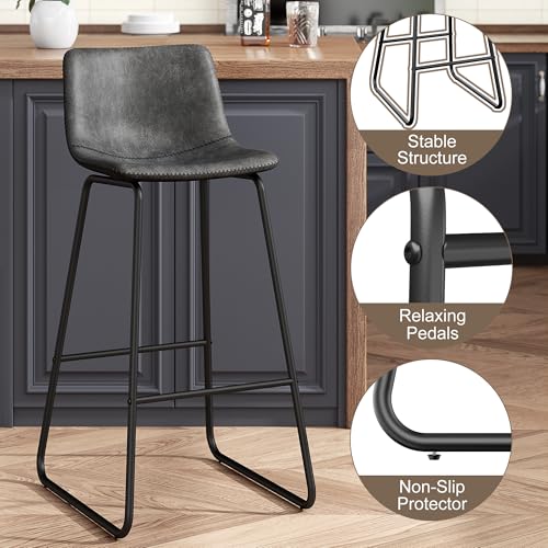 Image of REONEY Bar Stools Set of 2, 30 inch Urban Faux Leather Counter Stools, Grey