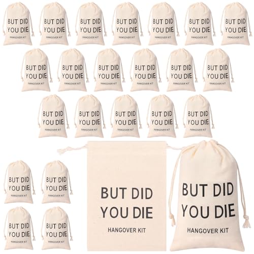 AwObEpl 24 Pcs Hangover Kit Bag with Drawstring Soft Cloth Party Favor Bag Multifunctional Bachelor Party Supply for Candy Jewelry Mini Cosmetic Beige/Pink (Style 3)