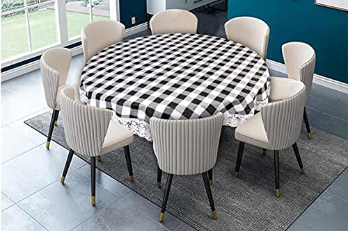 Image of The Furnishing Tree Round Shaped 8 Seater Table Cover WxL 90x90 inches with White Border lace