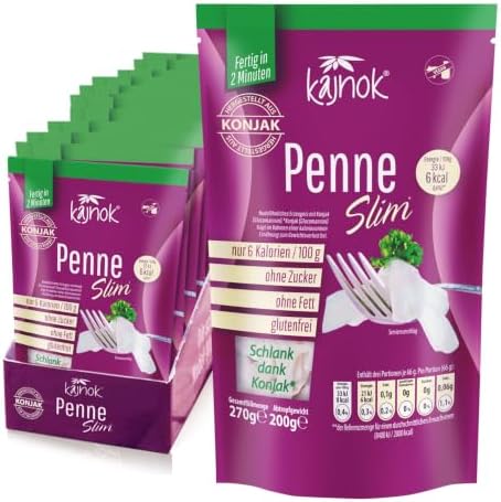 kajnok Konjak-Penne, Abnehmen mit low carb Keto-Diät, 10er Box 2,7 kg | Top Konjak-Produkte, Penne-Nudeln aus der Konjakwurzel. Geruchsneutral, wenig Kalorien, aus Konjakmehl Shira