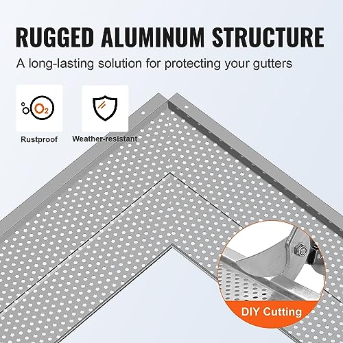 Image of VEVOR Gutter Guard, 6 inch Width, Aluminum Leaf Filter DIY Gutter Cover, 52 PCS 208 ft Total Length, 0.157'' Hole Diameter & 0.02'' Thick Fits Any Roof or Gutter Type