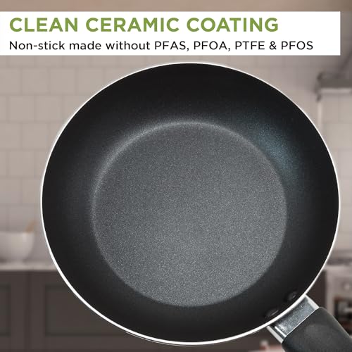 Ecolution Easy Clean Ceramic Nonstick Cookware Set, Dishwasher Safe Kitchen Pots and Pans Set, Comfort Grip Handle, Even Heating, Ultimate Food Release, 26-Piece, Black - Image 4