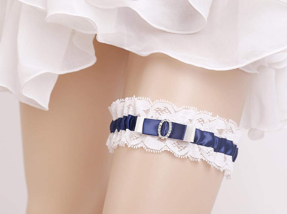 Jarretière en Dentelle avec, jarretière de Mariage nœud-Bleu Ciel_Taille Unique, Cadeaux Jarretière personnalisée (Taille Unique Bleu Marine)