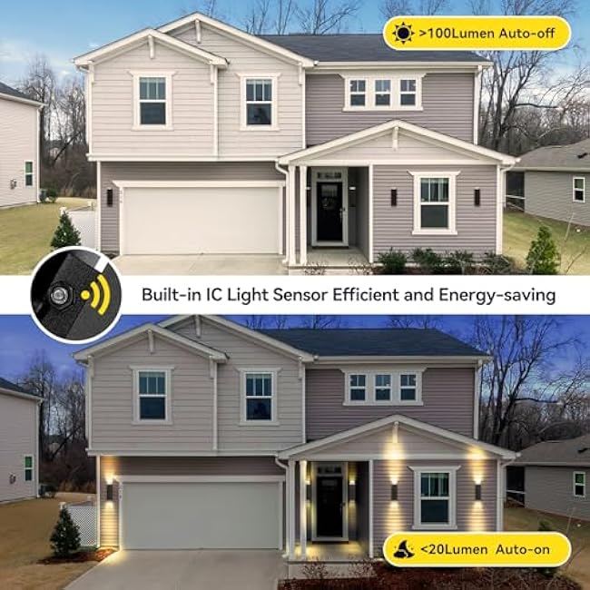 Outdoor Light Fixture Dusk to Dawn 2 Pack, Matte Black Modern Porch Light IP65, 3000K LED Bulbs Exterior Lighting Fixtures Outdoor Wall Lights for House, Garage Front Door