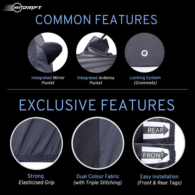Image of NEODRIFT 'SuperTech' Car Cover for Toyota Altis (All Weather Protection, 100% Water-Resistant, Tailored Fit, Multi-Layered & Breathable Fabric) (Colour: Black+D.Grey)