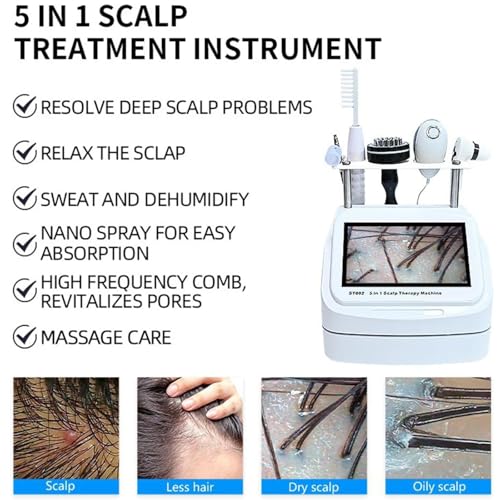 Analizador de cabello, masajeador de cuero cabelludo 5 en 1 y detector de folículos, máquina de diagnóstico para análisis del cuero cabelludo y tratamiento de pérdida de cabello, ideal para salón y