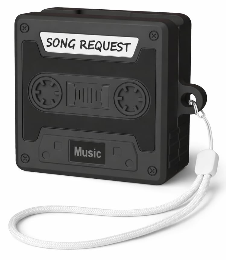 Retro Classic Cassette Tape Case Cover for Samsung Galaxy Buds 4 and 4 Pro with Lanyard (Black, Music Headset)