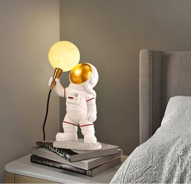 Image of Lunar Astronaut Resin Bedside Table Lamp for Kids' Room Desk Lamp- Warm White (Bulb Included)|Rise Pose
