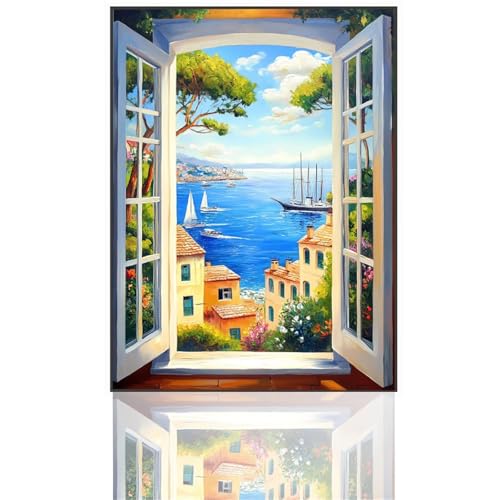 Pintar por Numeros Adultos, Pintar por Numeros Niños Bote, Pintar con Numeros Adultos Ventana Kit Manualidades Adultos 50 x 70 cm para Principiantes, DIY Pintar por Numeros Pigmento AcríLico 3I-X