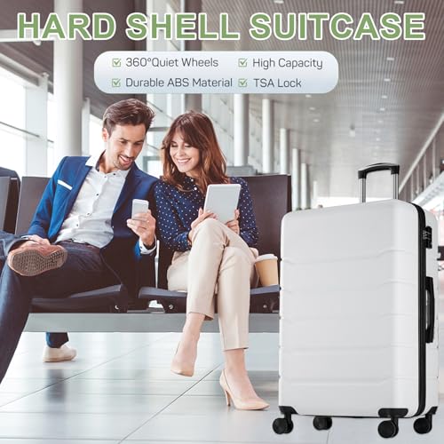 Carry On Luggage, 28 Inch Carry On Luggage with Wheels, Hard Shell Suitcases with TSA Lock, Expandable Luggage Durable Suitcase for Travel, Move House or Business Trip, White2