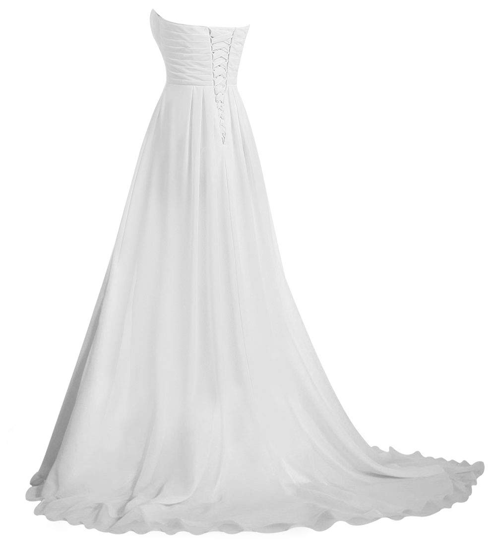 Vestido de Novia Playa Novia Moda Chifón sin Tirantes Sencillos, WZEFEIO, Blanco, 44