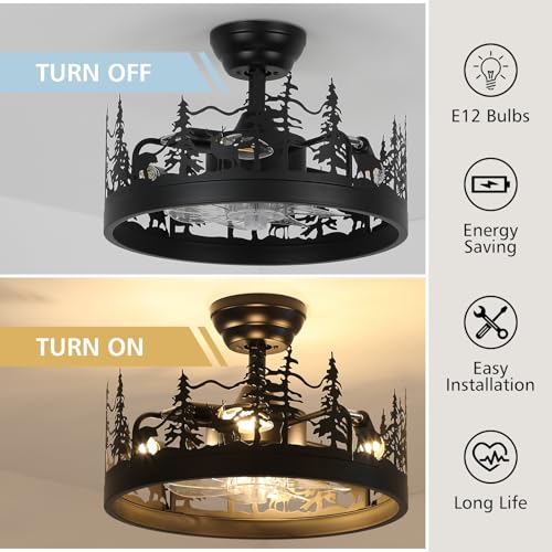 Farmhouse Rustic Ceiling Fan with Light and Remote, Black Chandelier Fan with Bear and Deer Design, Adjustable Height, Rustic Chandeliers for Living Room, Bedroom, Hallway, Entryway Lighting - Image 7