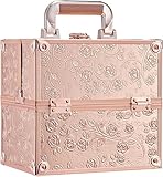 Maletín Maquillaje Cosméticos Estuche Maquillaje y 4 Tarias Maleta de Makeup Case Estuche Organizador Estuche de Uñas Joyero y Manicura Beauty Case de Viaje para Mujer Profesional, Rosa Oro