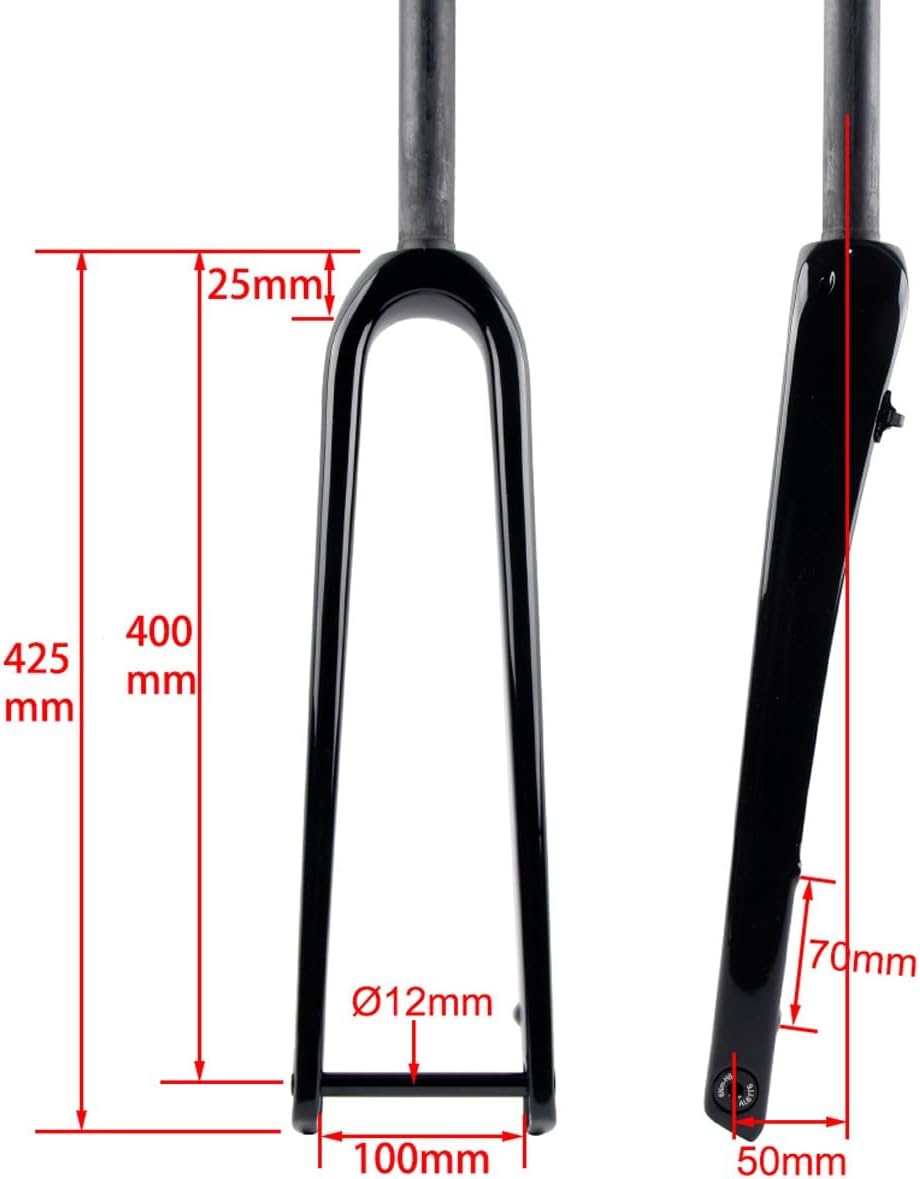Gravel Bikes Rigid Fork Carbon Fiber Bike Front Forks 700C Road Bikes Disc Brake Forks 28.6mm 1-1/8'' Straight Tube 1-1/2''Tapered Tube Thru Axle 12 * 100mm(Gloss Gray,Straight)