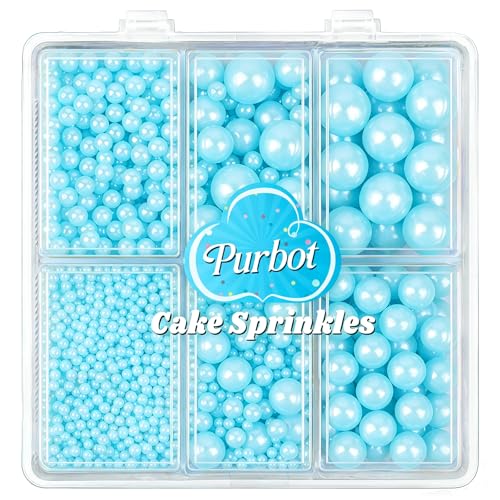 Image of Pearl Sprinkles for Cake Decorating, 4 Sizes Sugar 130g /4.6oz, Cupcake, Ice Cream, Donuts, Macaron Toppings Supplies (2mm, 4mm, 7mm, 1cm) (Light Blue)