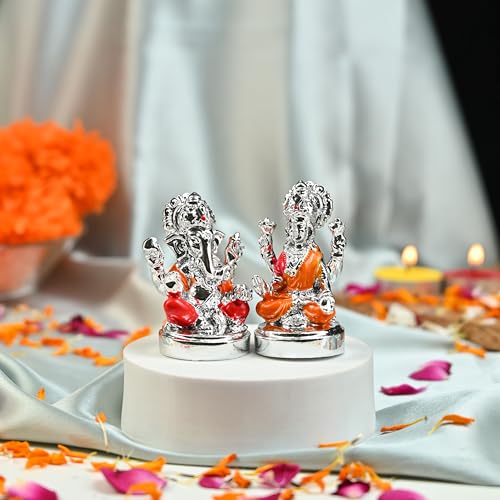 Image of ZAICUS Laxmi Ganesh Idol Set - Divine Lakshmi Ganesha Murti for Home Mandir, Office, Puja & Diwali Gift - Silver