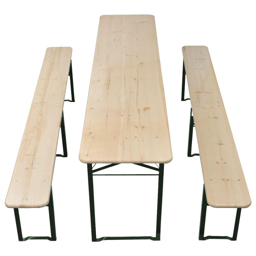 Hothingwell Set tavolo da birreria pieghevole e 2 panche 220 cm in legno di abete cinese e metallo per giardino patio mobili pieghevoli salvaspazio