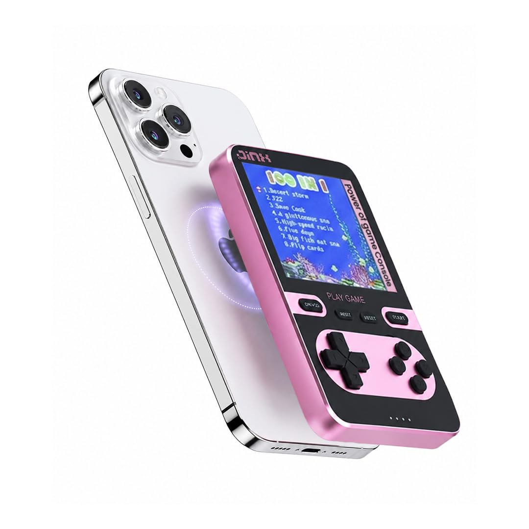 JINX Alpha Pro Wireless Magnetic Powerbank with Retro Video Game|Classic Built-in Retro Games with Powerbank|8000mAh 15W Magsafe Compatible Power Bank Fast Charging for iPhone, Android (Pink)-image-0