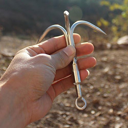 Cyfie Grappling Hook Grapnel Hook, 3-Claw Stainless Steel Tree Climbing Hook, Brunch Limb Retrieving Removal Hook EDC Tool