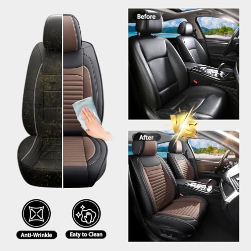Image of Car Seat Covers Full Set Fit for Hyundai Ioniq5 Faux Learher Waterproof Seat Covers 5 Seats Comfortable Breathable Anti-Slip Seat Protectors(BlackBrown,Full Set)