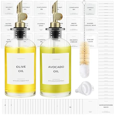 Spaceneat Olive Oil Dispenser 2-Pack, Gold & 61 Extra Kitchen Labels (White) Cover